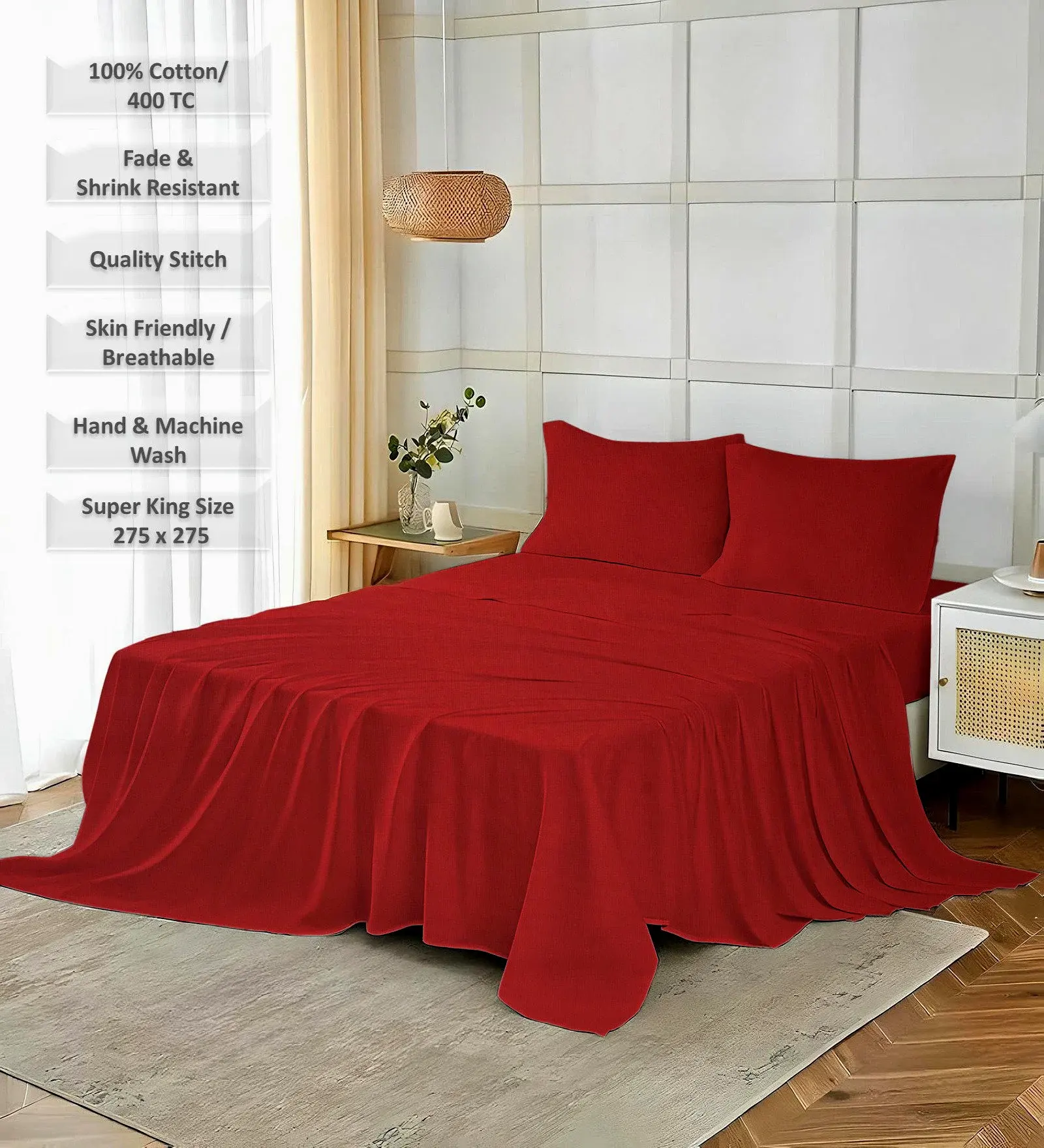 Plain Bedsheet Set 400 TC Cotton thumbnail 6