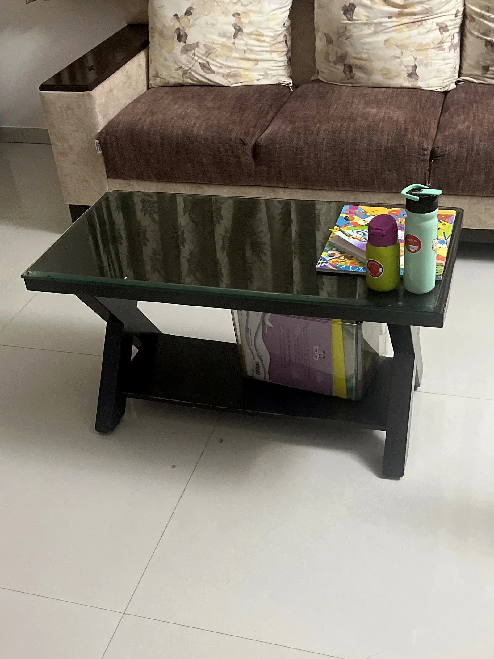 Wooden Coffee Table Glass Top