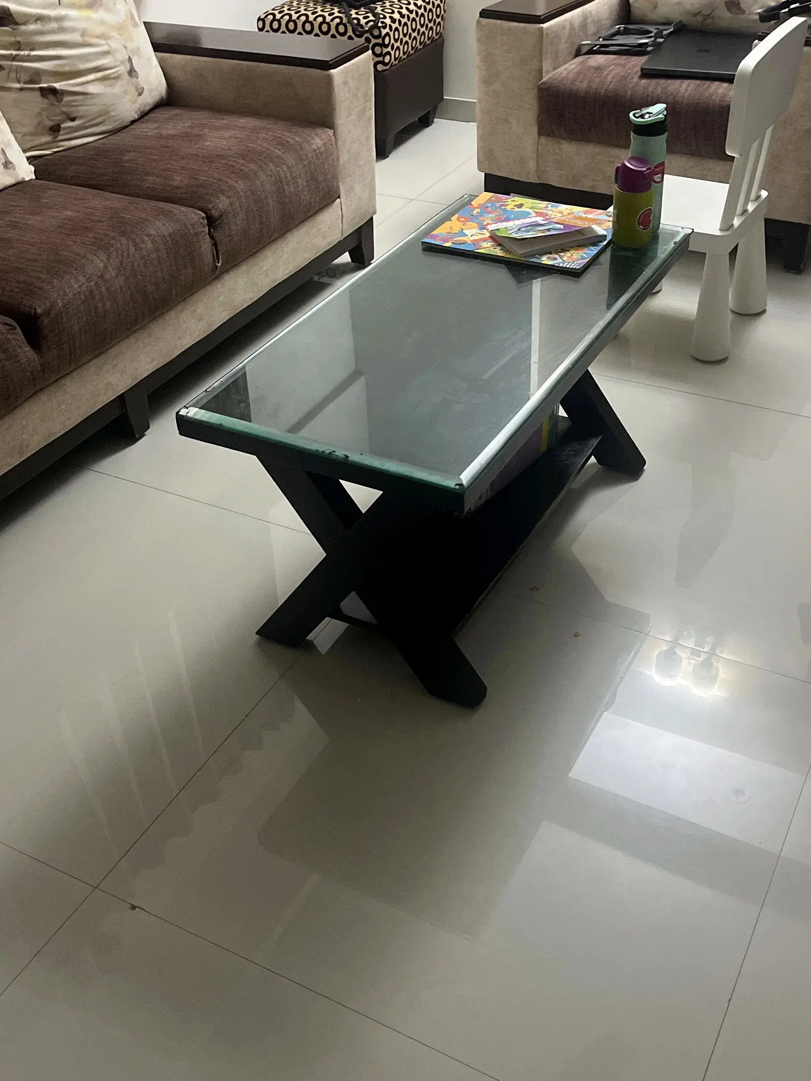 Wooden Coffee Table Glass Top thumbnail 3