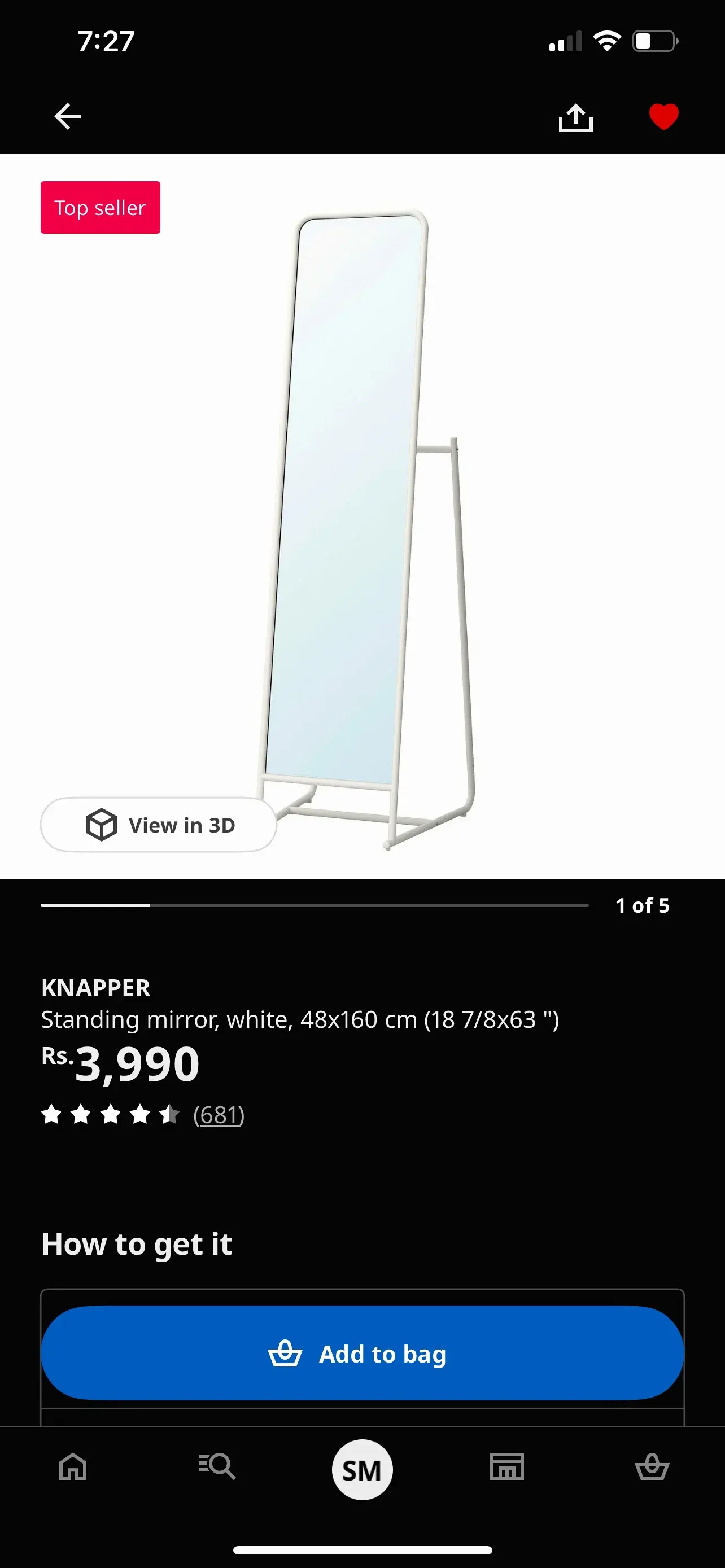 Ikea KNAPPER Dressing Mirror