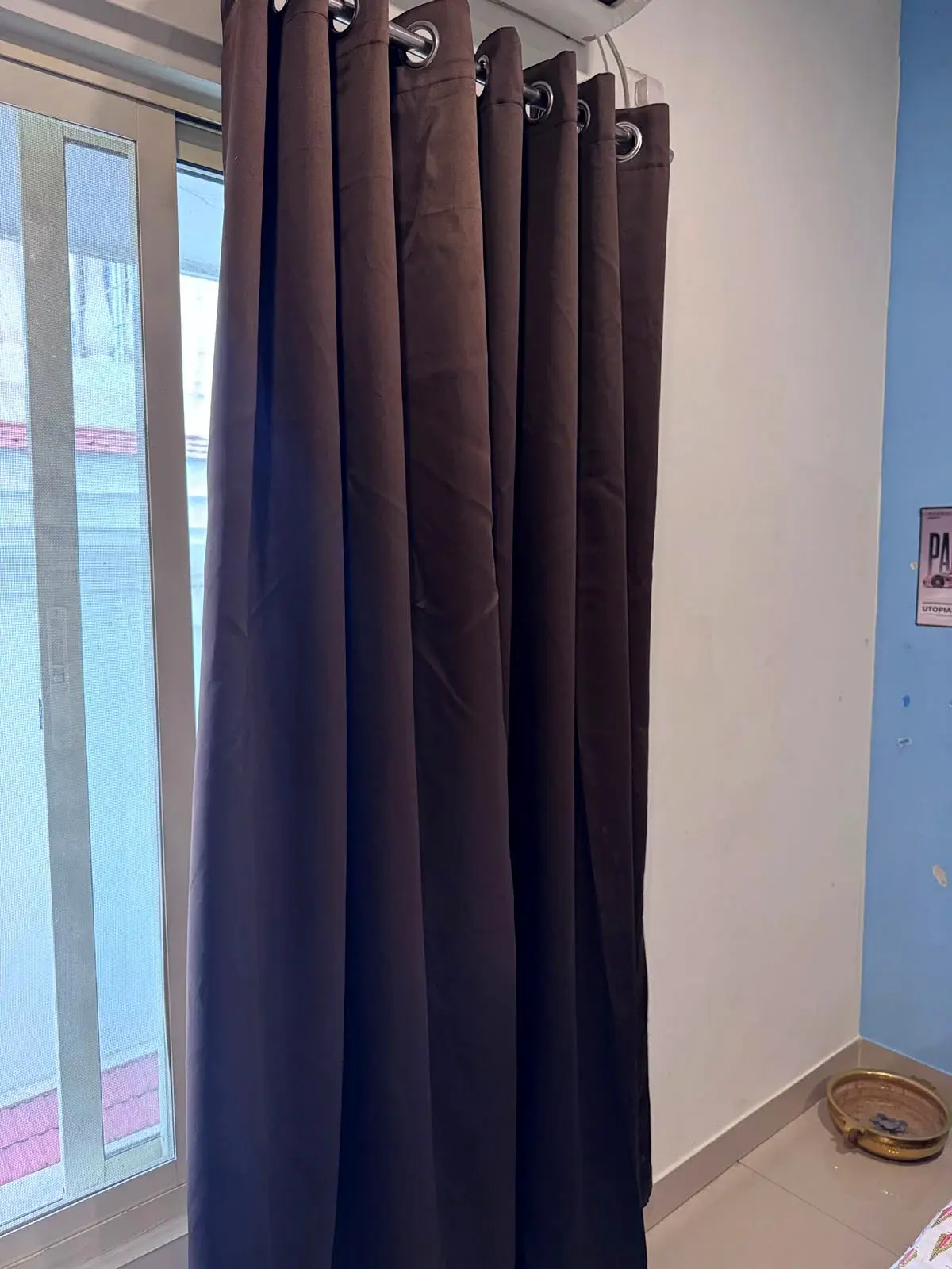 Curtains Satin Brown Curtains 7ft 2 Pieces thumbnail 2