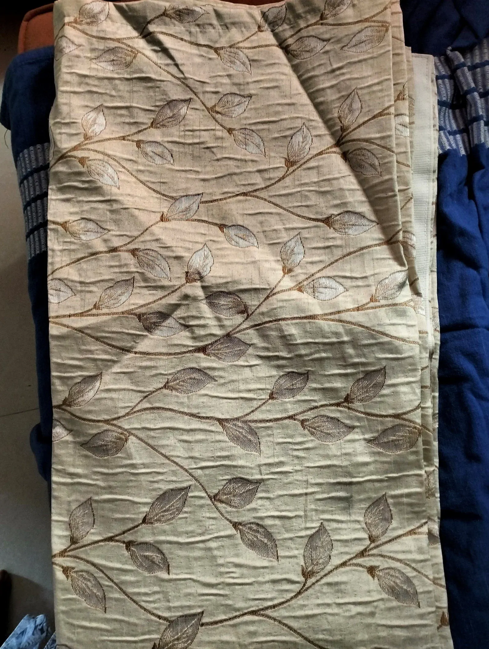 Leaf Design Beige Curtains thumbnail 2