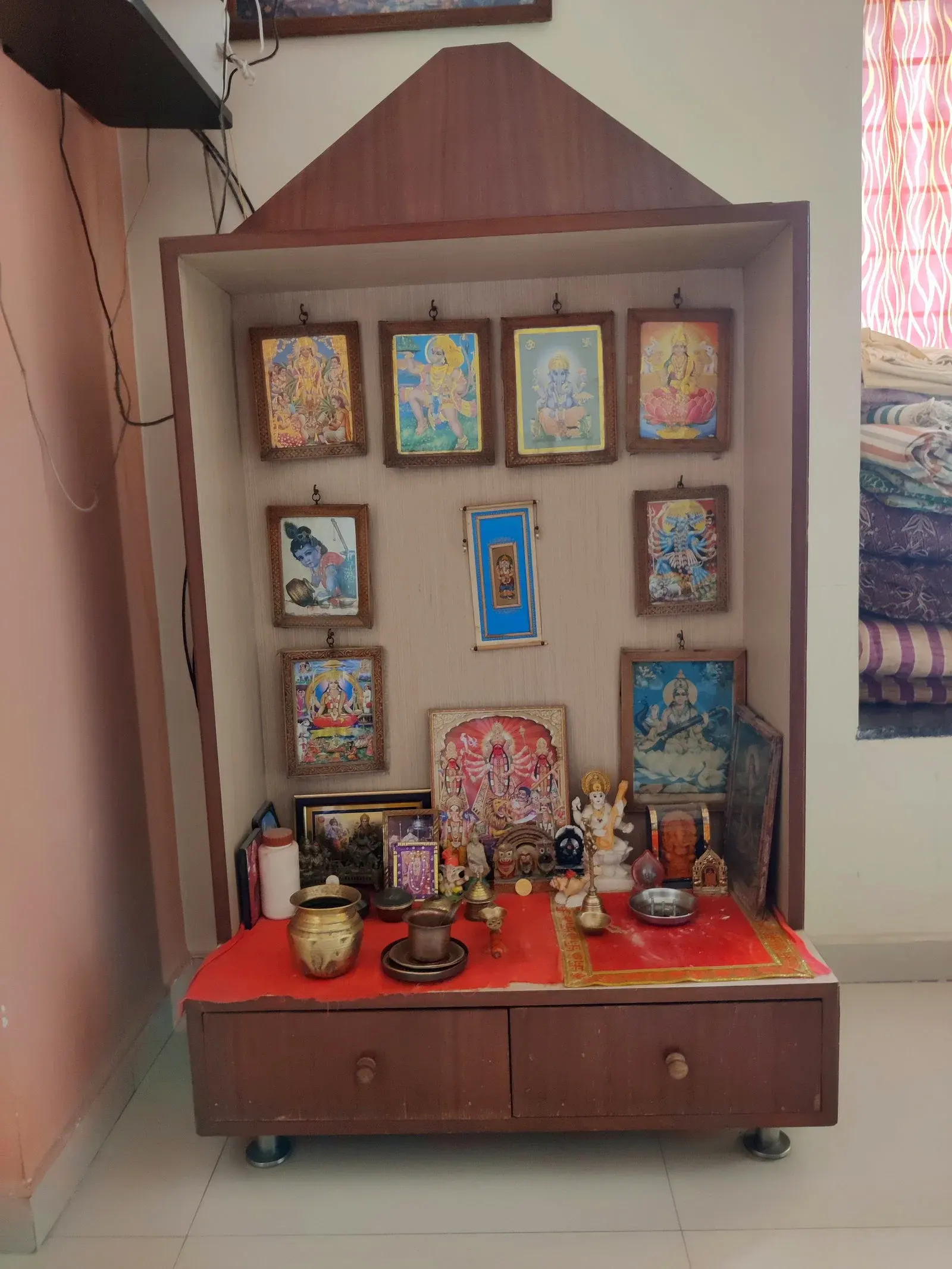 Wooden Temple Unit with Drawers